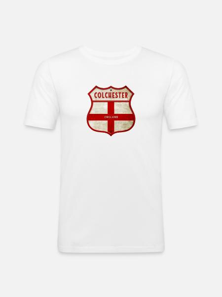 Colchester England Wappen - Männer Slim Fit T-Shirt - Weiß