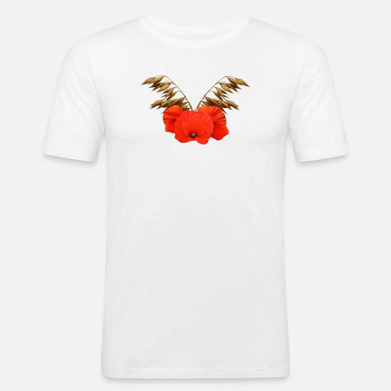 ländliche blumenmuster, Mohnmuster mit Hafer - Männer Slim Fit T-Shirt - Weiß