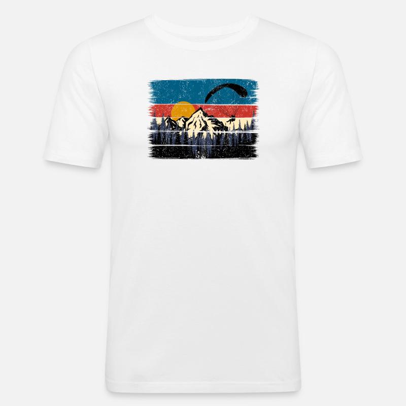 Sunset Summit Paraglide Retro - Männer Slim Fit T-Shirt - Weiß