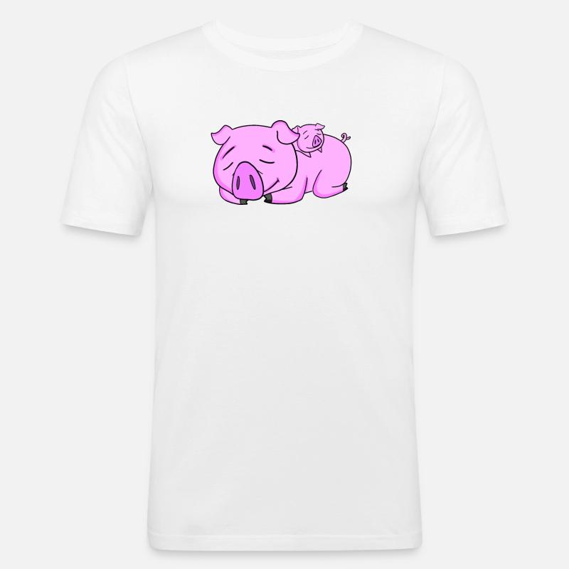 Cochon avec bébé cochon - T-shirt près du corps Homme - blanc