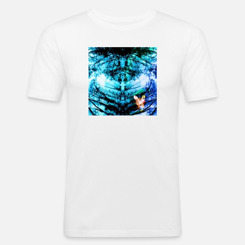 Blauer Psychedelischer Schmetterling - Männer Slim Fit T-Shirt - Weiß