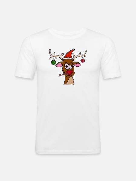 Drunk Reindeer - Männer Slim Fit T-Shirt - Weiß