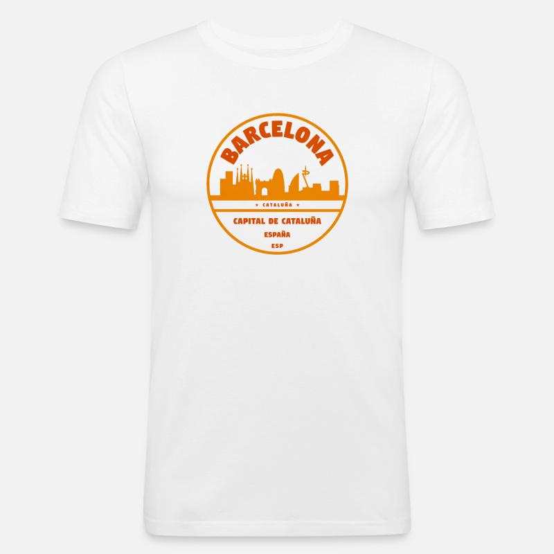 Barcelona Skyline Emblem - Männer Slim Fit T-Shirt - Weiß
