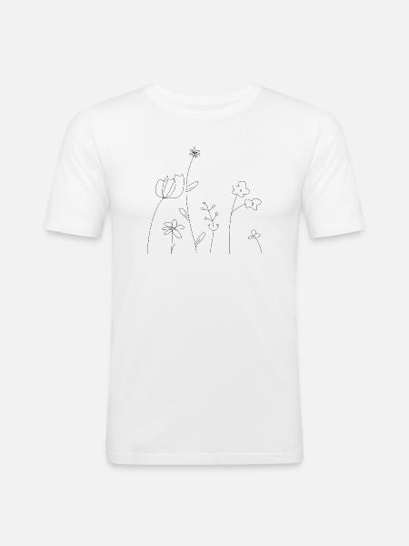 Blumenlinien Minimalkunst auf Schwarz - Männer Slim Fit T-Shirt - Weiß