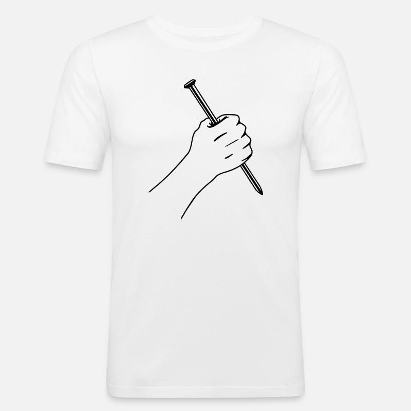 Großer Nagel in Faust - Männer Slim Fit T-Shirt - Weiß