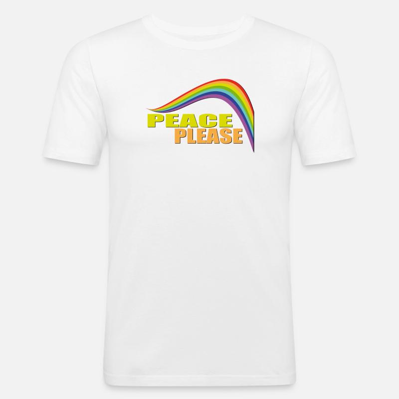 PEACE PLEASE with Rainbow - Männer Slim Fit T-Shirt - Weiß