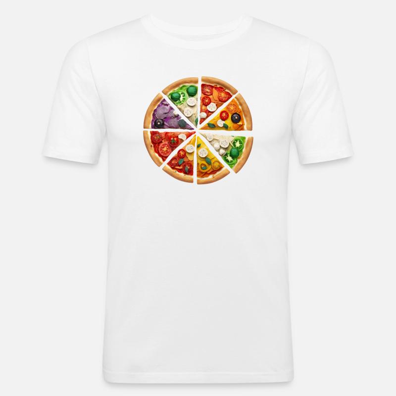 Regenbogenpizza Segmente - Männer Slim Fit T-Shirt - Weiß