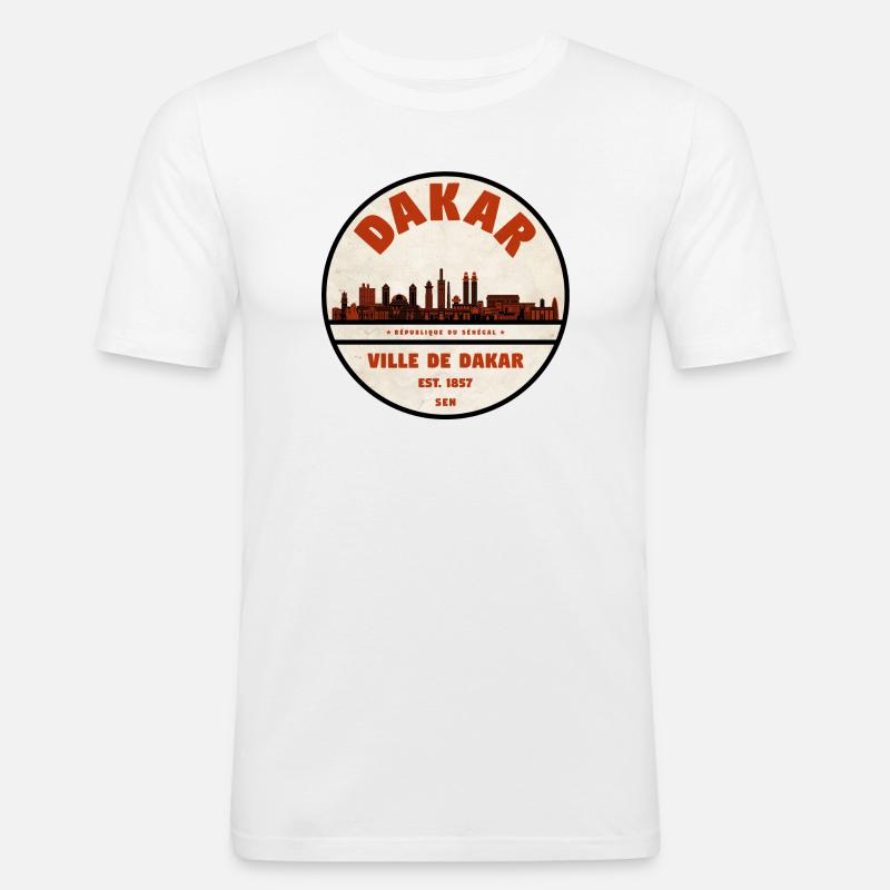 Dakar Skyline Retro-Emblem - Männer Slim Fit T-Shirt - Weiß