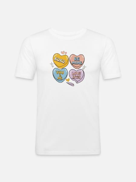 Candy Hearts Rétro Saint-Valentin - T-shirt près du corps Homme - blanc