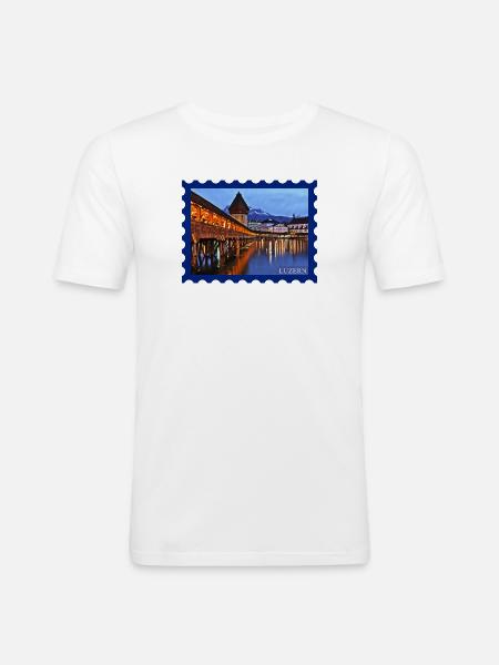 Lucerne Træbro Natstemning - Herre Slim Fit T-Shirt - hvid