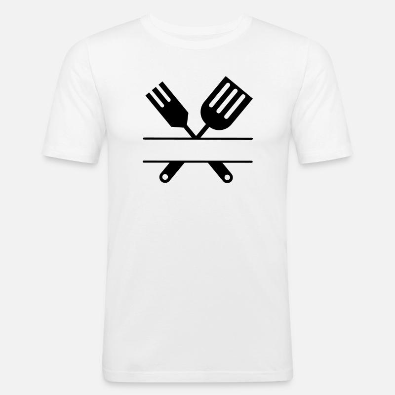 Grill-Emblem Besteck Monogramm - Männer Slim Fit T-Shirt - Weiß