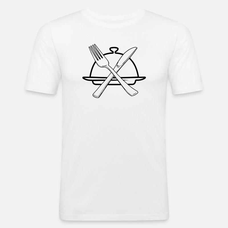 Transparente Schüssel mit Messer und Gabel - Männer Slim Fit T-Shirt - Weiß