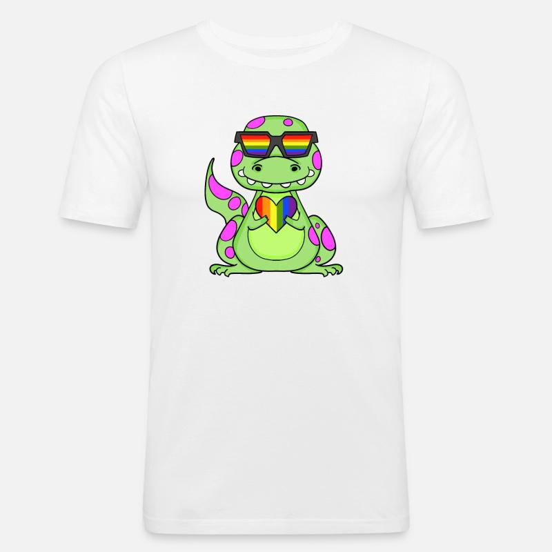 Dino Regenbogen Herz - Männer Slim Fit T-Shirt - Weiß