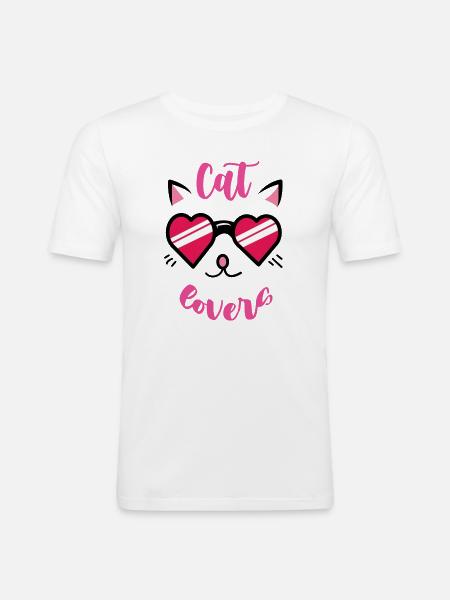 Cat Lover Heart Sunglasses - Men's Slim Fit T-Shirt - white