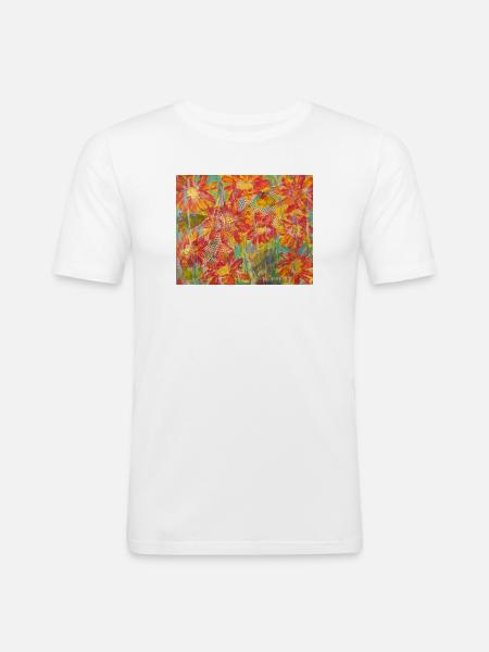 Lebendige Blumenwiese im Impressionstil - Männer Slim Fit T-Shirt - Weiß