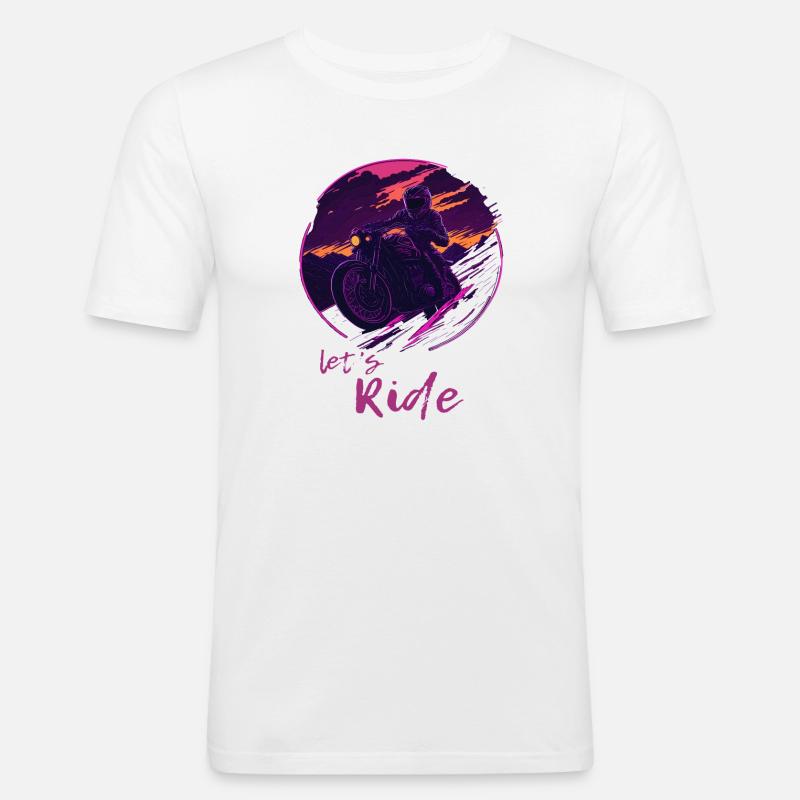 Let's Ride Synthwave Motorradfahrer - Männer Slim Fit T-Shirt - Weiß