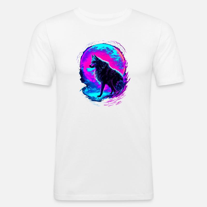 Wolf Neon Moon Synthwave - T-shirt près du corps Homme - blanc