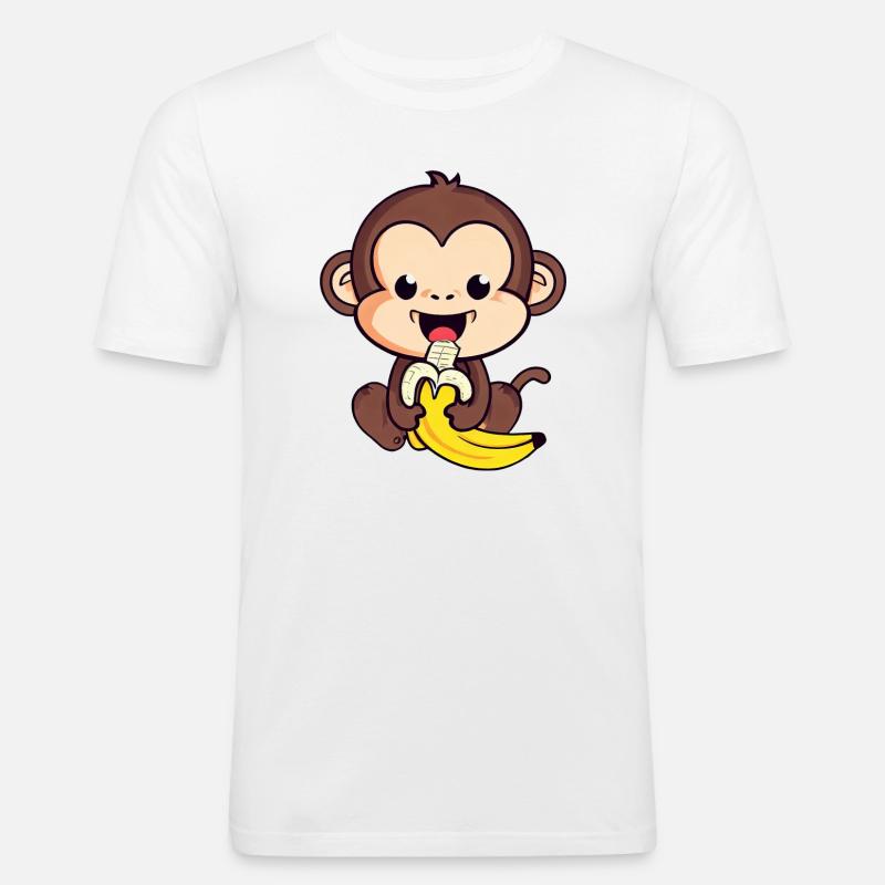 cute monkey eats a banana - Men's Slim Fit T-Shirt - white