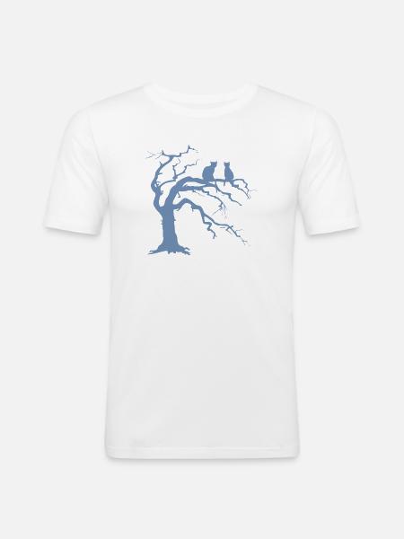Dead tree with 2 cats silhouette - Men's Slim Fit T-Shirt - white