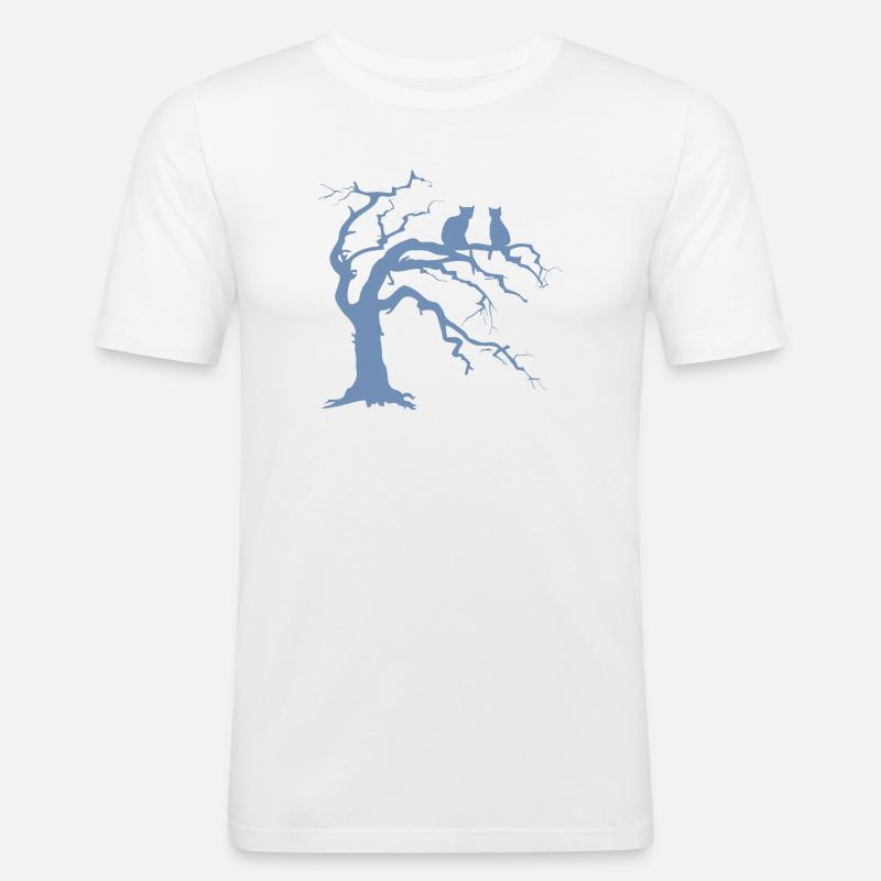 Dead tree with 2 cats silhouette - Men's Slim Fit T-Shirt - white