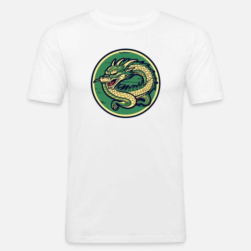 Dragon Crest Circle Patch - Männer Slim Fit T-Shirt - Weiß