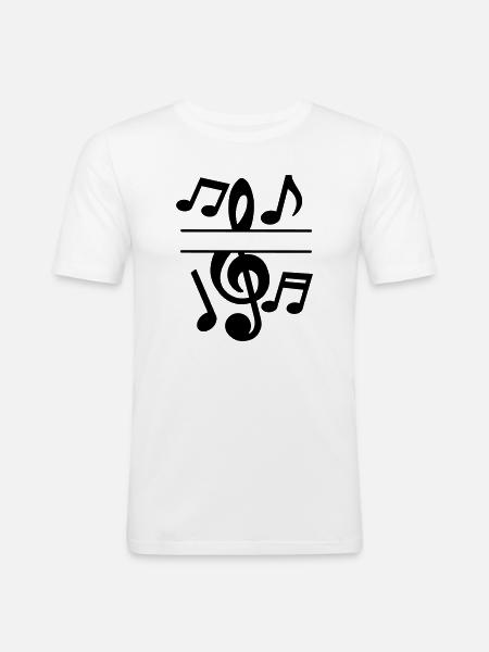 Music notes and key text banner - Men's Slim Fit T-Shirt - white
