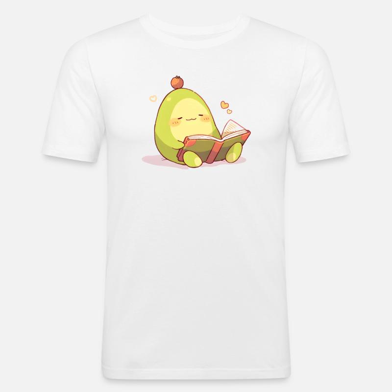 Avocado Leseheld – Kuschelnde Buchzeit - Männer Slim Fit T-Shirt - Weiß