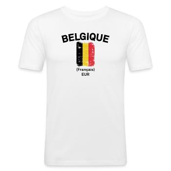 Belgian Flag Grunge Stripe - Men's Slim Fit T-Shirt - white - Front - Nik (191cm)