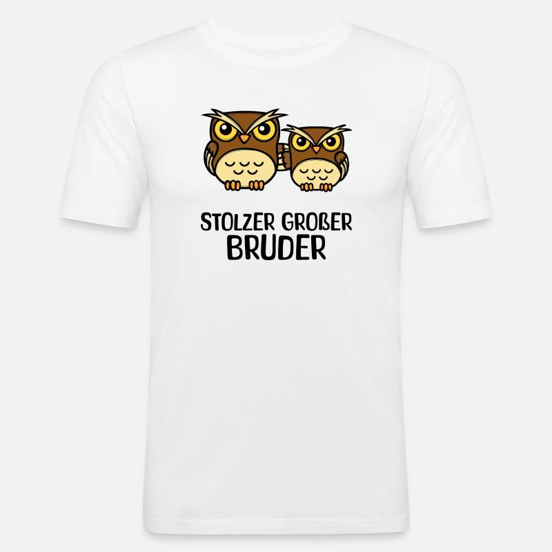 Großer Bruder Statement Eule Geschwisterliebe - Männer Slim Fit T-Shirt - Weiß