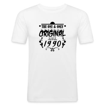 1990 - Bouwjaar 1990 - Bouwjaar 1990 - Mannen slim fit T-shirt - wit - Voor - Nik (191cm)