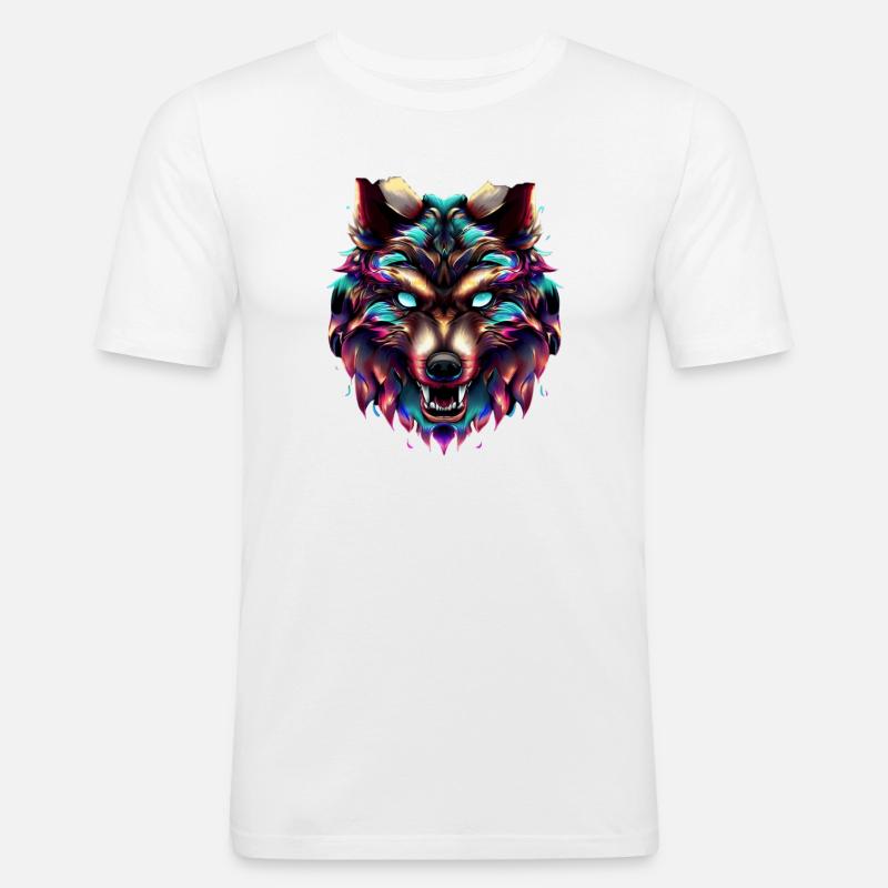 Wolf’s Head Synthwave Wolf - T-shirt près du corps Homme - blanc