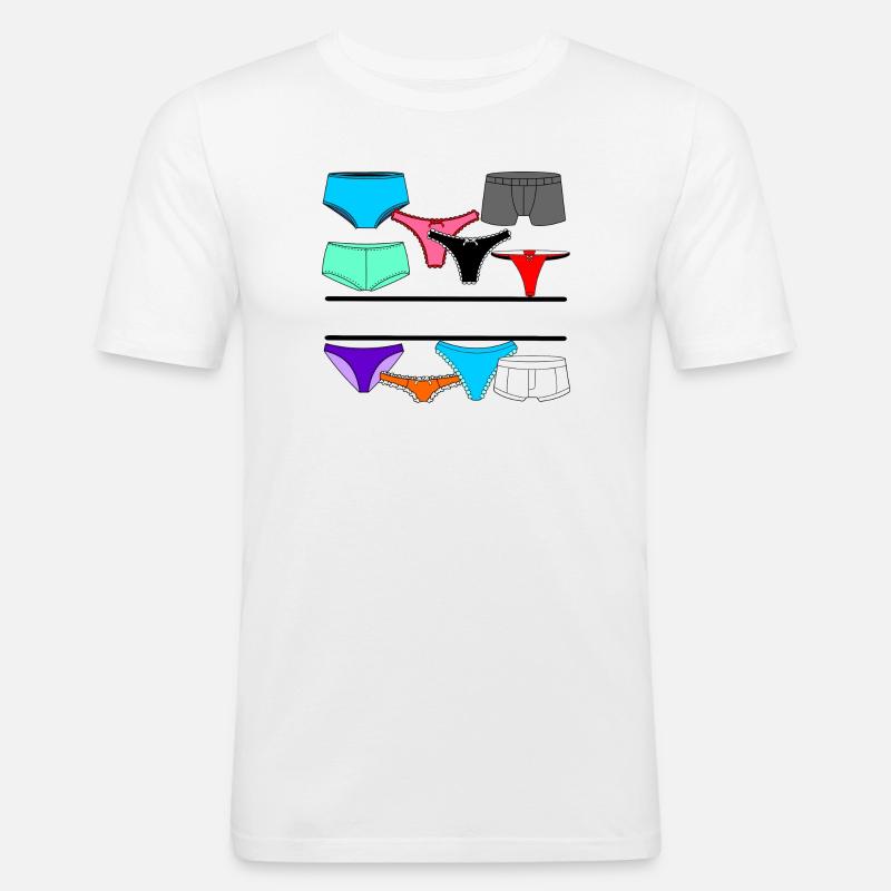 Dessous-Logo mit Slip und Unterhose - Männer Slim Fit T-Shirt - Weiß