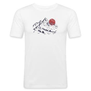 Karmesinroter Sonnenuntergang über den stillen Gipfeln - Männer Slim Fit T-Shirt - Weiß - Vorne - Nik (191cm)