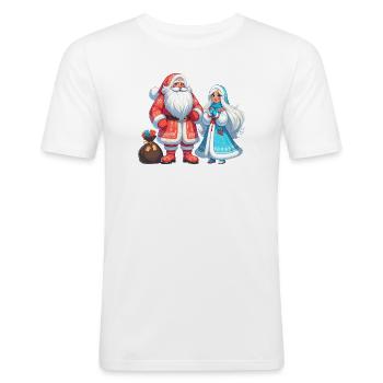 Ded Moroz Snegurotschka russischer Weihnachtsmann - Männer Slim Fit T-Shirt - Weiß - Vorne - Nik (191cm)