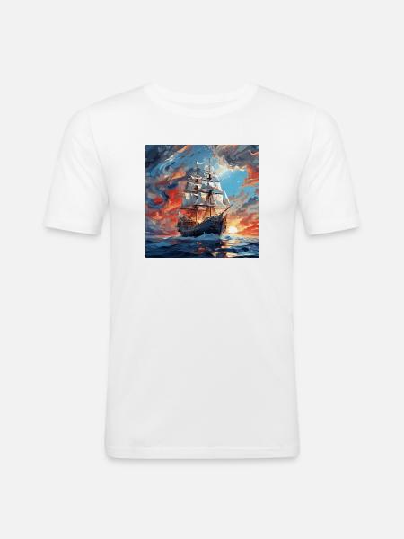 Historic Sailboat at Sunset - Men's Slim Fit T-Shirt - white