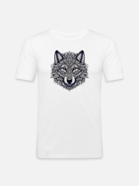 Wolf mit Mandalas verziert - Männer Slim Fit T-Shirt - Weiß