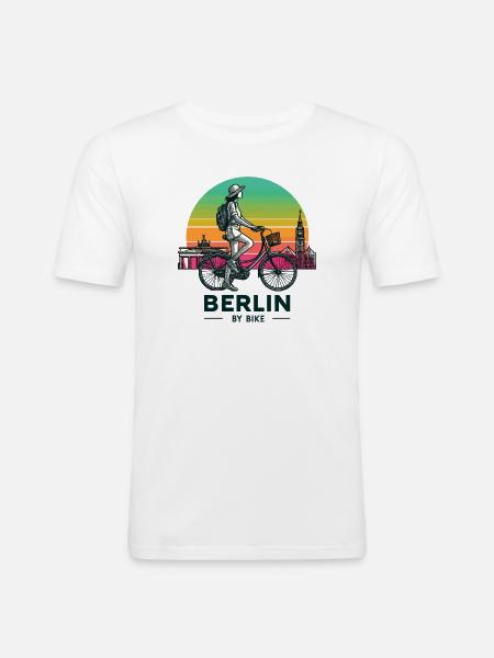 Berlin Skyline Cycling Illustration - Men's Slim Fit T-Shirt - white