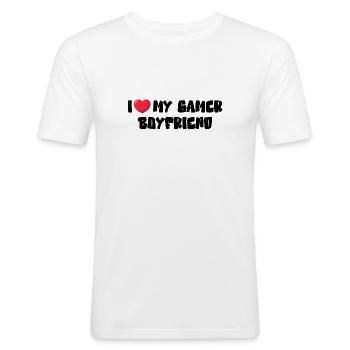 I Love My Gamer Boyfriend - Männer Slim Fit T-Shirt - Weiß - Vorne - Nik (191cm)