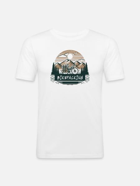 Grus Cykel Mountain Bikepacking Eventyr Design - Herre Slim Fit T-Shirt - hvid