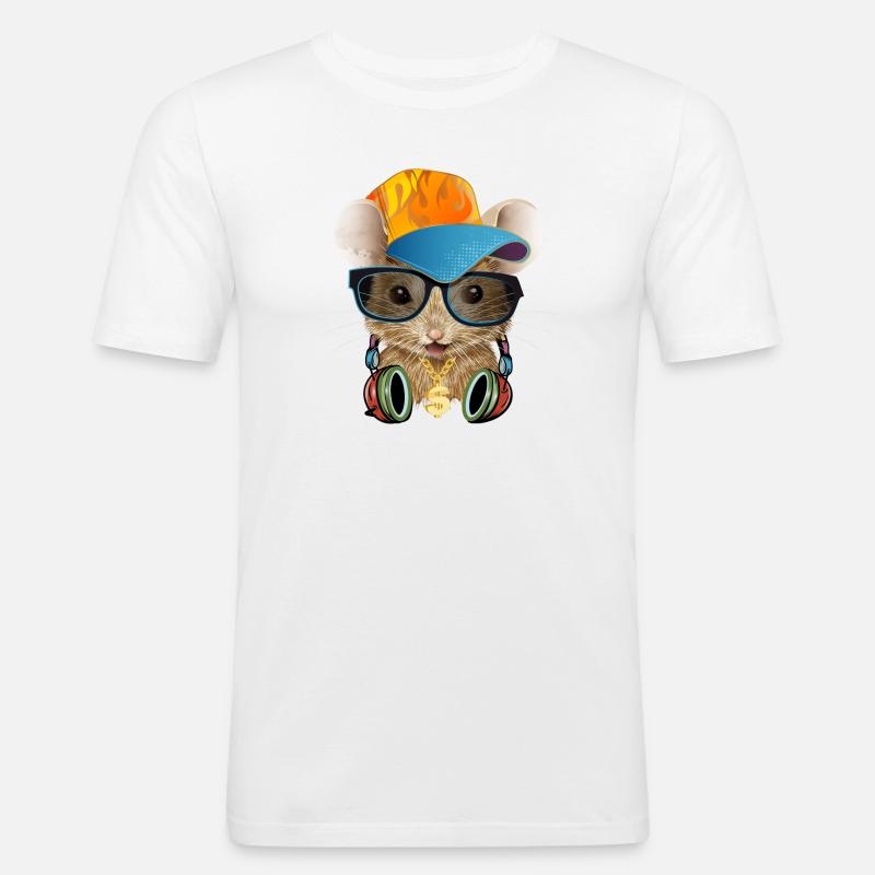 coole Maus mit Basecap,Sonnenbrille und Kopfhörer - Männer Slim Fit T-Shirt - Weiß