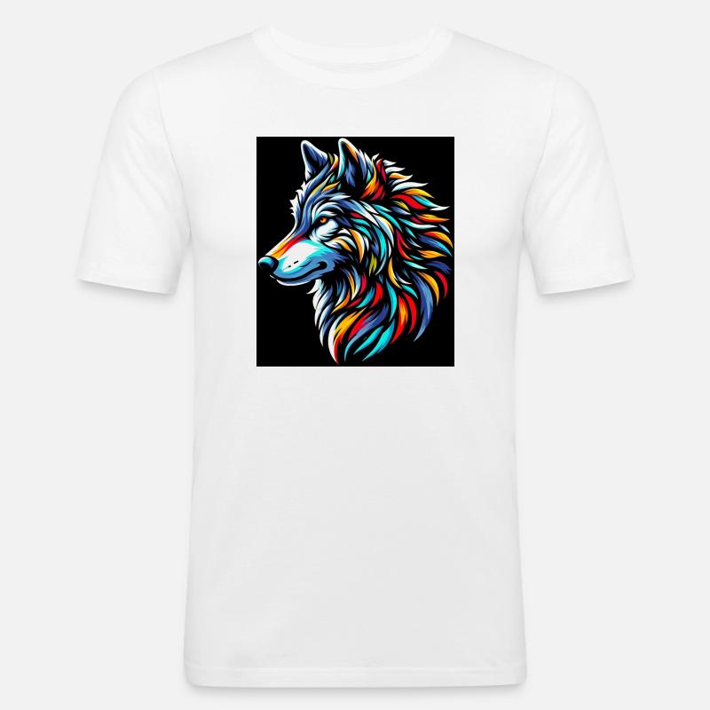 Wolf - Männer Slim Fit T-Shirt - Weiß