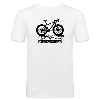 Illustration d’aventure en vélo de gravier - T-shirt près du corps Homme - blanc - Devant - Nik (191cm)