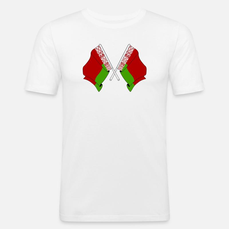 Deux drapeaux croisés de Russie blanche - T-shirt près du corps Homme - blanc