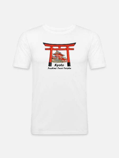 Kioto, Japonia, Fushimi Inari Taisha Rysunek odręczny - Obcisła koszulka męska - biały