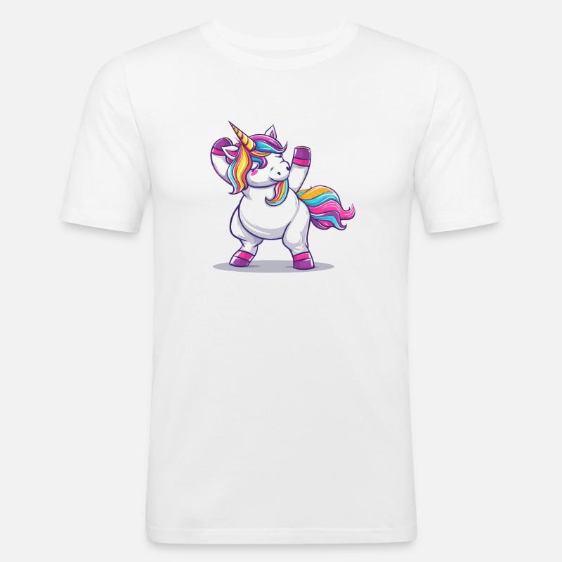 Regenbogenzauber Einhorn Pose - Männer Slim Fit T-Shirt - Weiß