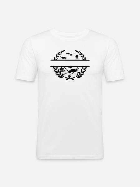 Diver underwater in laurel wreath - Men's Slim Fit T-Shirt - white