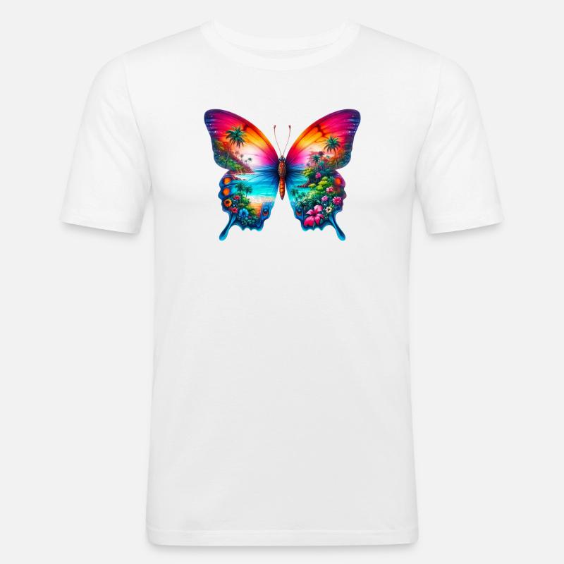 Schmetterling - Männer Slim Fit T-Shirt - Weiß