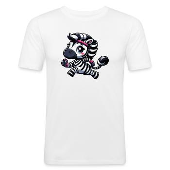 Zebra Jogger Cartoon Sport Marathon En Course À Pied - T-shirt près du corps Homme - blanc - Devant - Nik (191cm)
