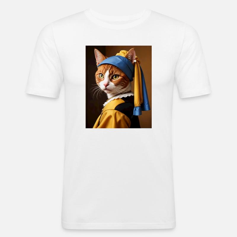 Die Katze mit dem Perlenohrgehänge - Männer Slim Fit T-Shirt - Weiß