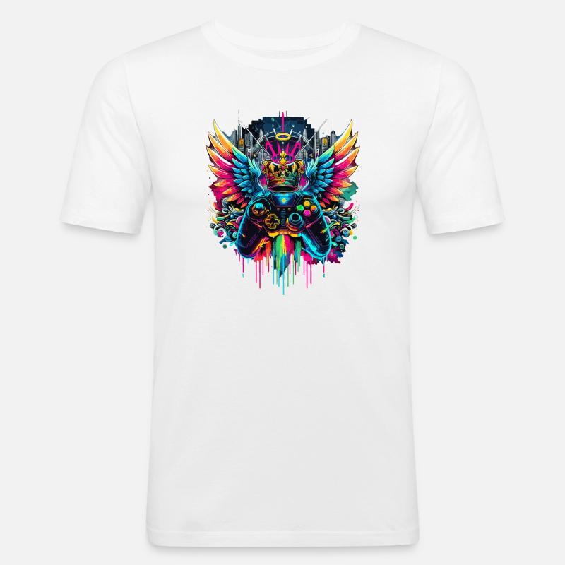 Gaming König Controller Flügel Graffiti - Männer Slim Fit T-Shirt - Weiß